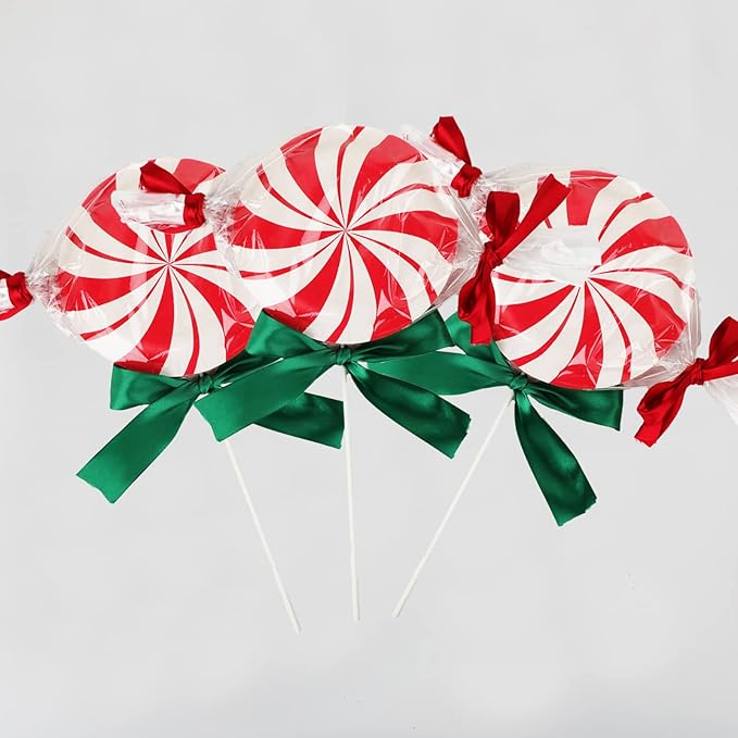 Wiooffen 48 Pcs Christmas Peppermint Candy Paper Plates Candy Mint Happy New Year Party Supplies 7" Bundle Christmas Holiday Festive Plate
