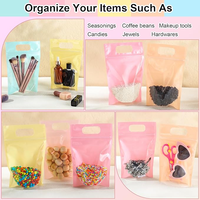 120 Pcs Plastic Gift Bag Bulk Resealable Party Goodie Bag with Clear Window Color Favor Pouch with Handle for Home Birthday Wedding Party Candy Gift Wrap Supplies(Pastel,5.5 x 8.7 Inch)