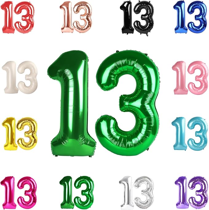 13 Balloon Number, Green Number 13th 31th Birthday Balloons 40 Inch, 13 or 31 Years Old Green Birthday Decorations for Boys Girls, 13th Anniversary Decorations