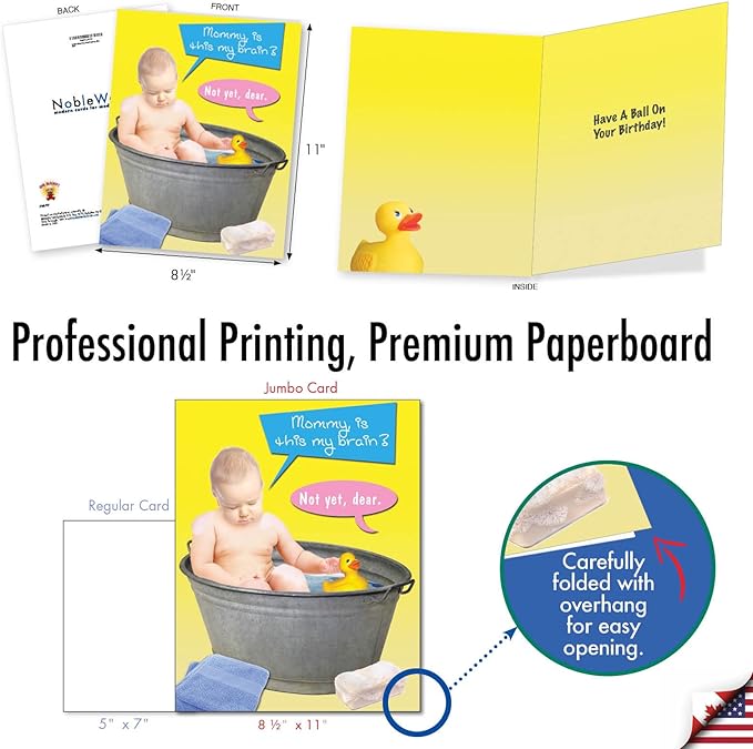 NobleWorks Jumbo Hilarious Birthday Greeting Card 8.5 x 11 Inch with Envelope (1 Pack) Oversize Jumbo Bday My Brain J9697