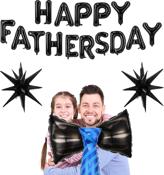 Black Fathers Day Balloons Happy Fathers Day Bow Balloon Letter Star Tie Necktie Balloons Father Foil Balloon for Father's Day Themed Party Supplies Decorations Party Balloon Sets 19 PCS