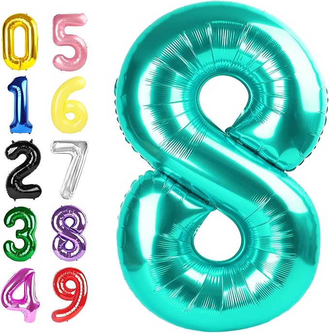 Balloon 8 Numbers, 40 Inch Blue-Green Fiol Large Ballon for Women And Men, Balloons Decoration for Happy 8 18 28 80 Birthday, Wedding Anniversary, New Year, Halloween Party Decoration