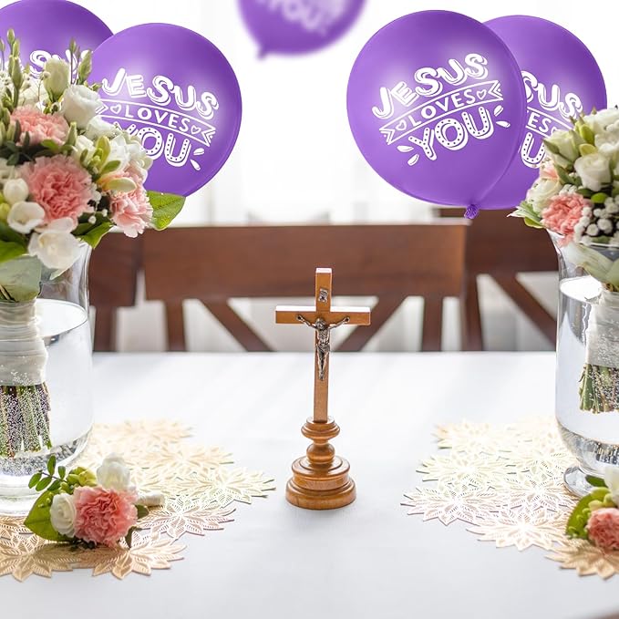 Gejoy Jesus Loves You Balloon 12 Inch Latex Christian Religious Jesus Balloon Party Decor for He Is Risen Party Decor Favor Cross Church Event Birthday Sunday Supplies(Purple,60 Pcs)