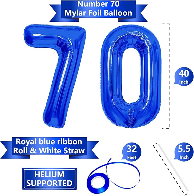 Number Balloons Navy Blue Balloons - Giant Number 70 Balloon, Blue 70th Number Balloon Birthday Decorations for Men