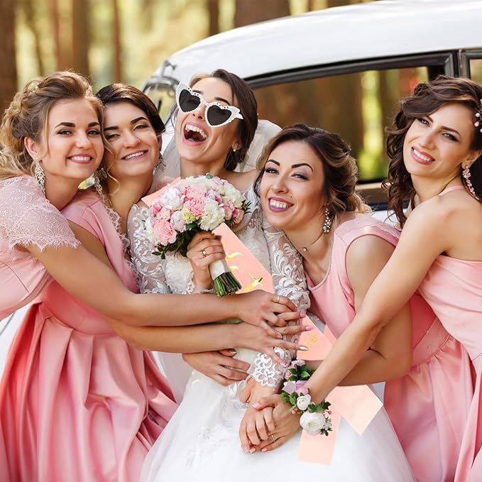 Bride to Be Set: Pearl-Trimmed Heart Sunglasses, Pearl BRIDE Sash & Tulle Veil - Bachelorette Party Bridal Accessories