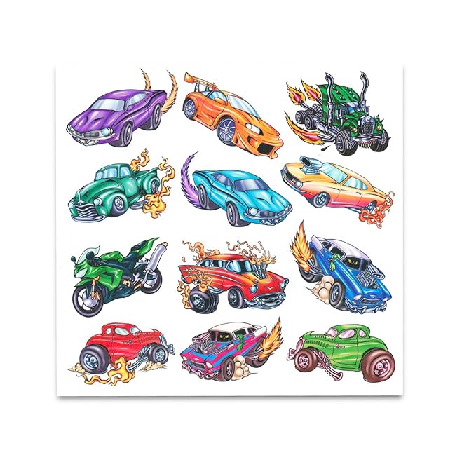 Hot Wheels Lollipops Bulk Pack - 50 Individually Wrapped Halloween Hard Candy Suckers, Sweets Treats, Tattoos - Assorted Pop Flavors Party Favors
