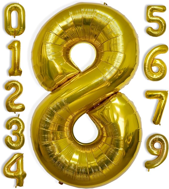40 Inch Large Gold Number Celebration and Decoration Balloon for Birthday Parties, Graduations, Anniversaries, Weddings, Photo Shoots, Special Events - Helium Foil Mylar (Gold Number 8)