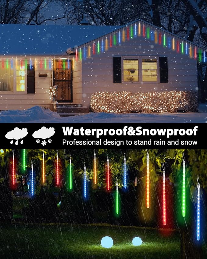 iBaycon 20 Tubes 640 LED Meteor Shower Rain Lights, 15.7 inches Cascading Icicle Lights Waterproof Outdoor, Connectable Falling Raindrop Light with Timer for Holiday Party Christmas Decorations