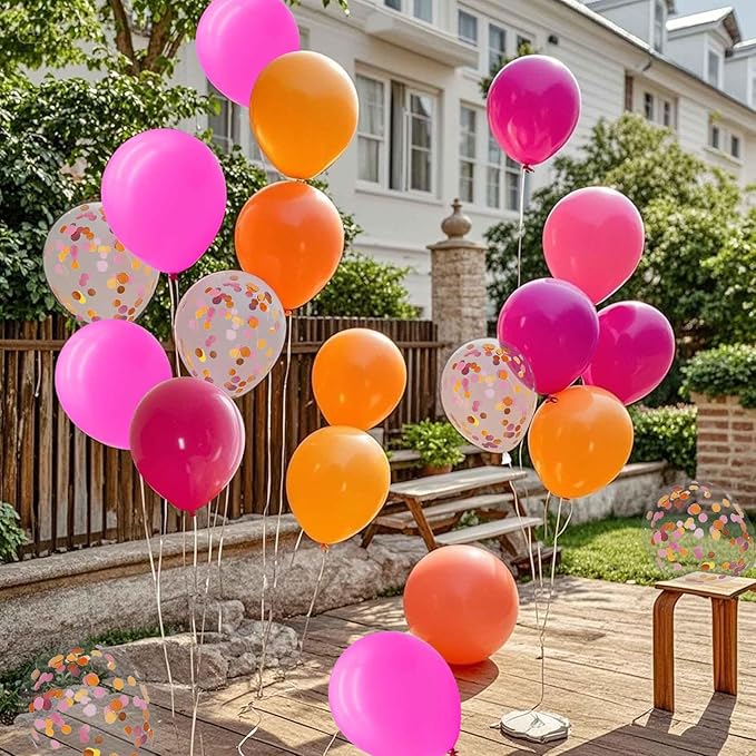 Orange Pink and Hot Pink Balloons with Confetti Balloons 12 inch Latex Balloons 80 Pcs for Wedding Birthday Baby Shower Patriotic Themed Party Decorations