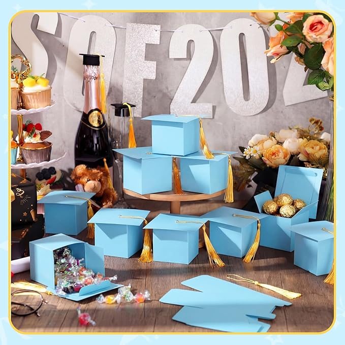 TaoBary 12 Pieces Graduation Candy Box Graduation Decorations Party Gift Boxes Graduate Cap Box Candy Chocolate Cookie Supplies for Ceremony Party(Blue)