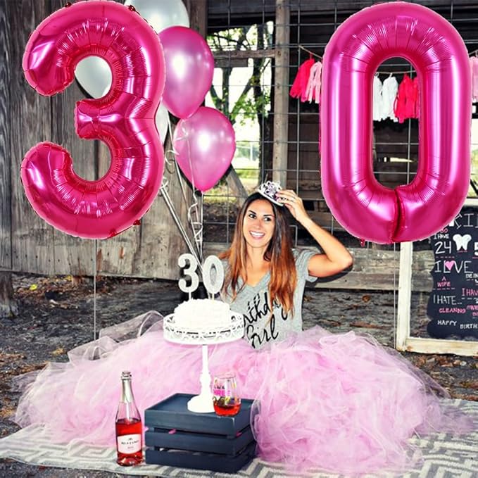 TONIFUL 40 Inch Hot Pink Large Numbers Balloon 0-9 Birthday Party Decorations,Foil Mylar Big Number 3 Balloon Digital 3 for Birthday Party,Wedding, Bridal Shower,Engagement,Graduations,Anniversary