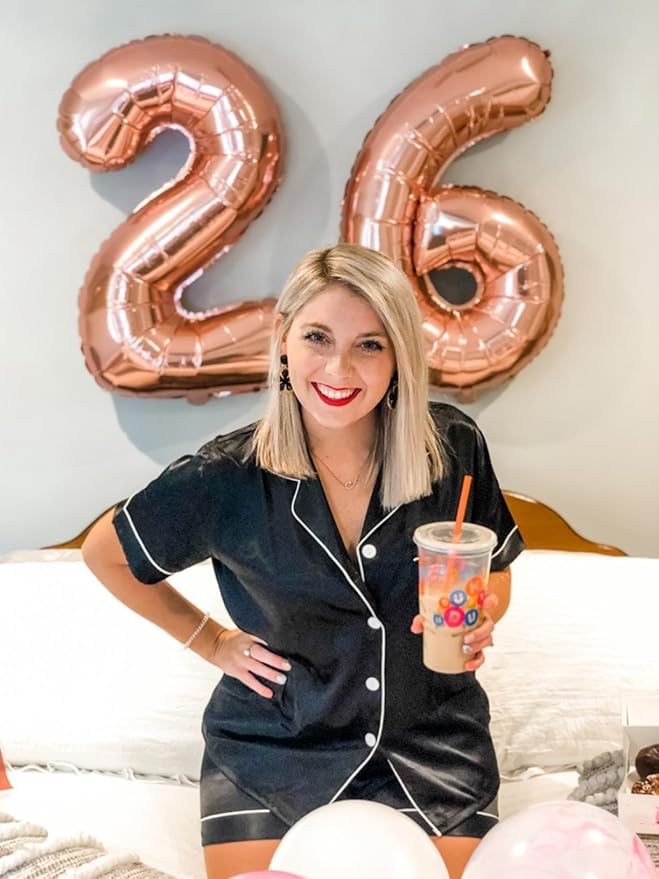 27 Balloon Number Rose Gold, Large Happy 27 Birthday Decoration for Men & Women 2 7 27 72, Foil Number Balloons for Wedding Graduation Celebration Anniversary Supplies