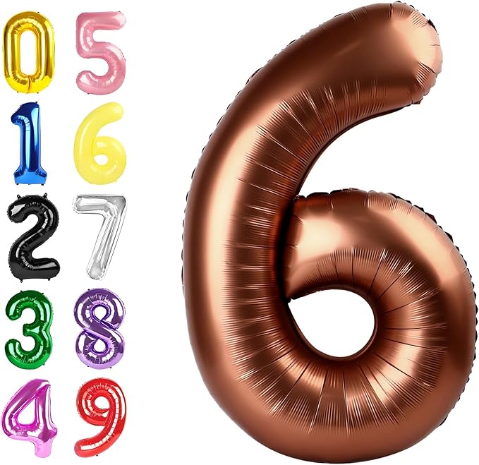 6 Balloon Numbers, 40 Inch Foil Big Balloon for Men And Women, Coffee Brown Balloons for 6, 16, 26, 60, 2026 Graduation, Birthday, Wedding Anniversary, Xmas, Party Supplies