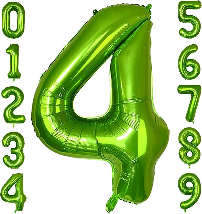 40 Inch Green Number Balloon 4, Large Number Foil Balloons Mylar for Girl Boy Birthday Party Celebration Decorations Supplies, Digital Balloons for Wedding Anniversary Events Decorations
