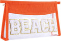 Beach Pouch Sunscreen Clear Makeup Bag Chenille Letter Beach Cosmetic Pouch Summer Essential Cute Toiletry Pouch Travel Accessories Gifts for Women