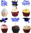 24 Pack 2026 Congrats Grad Cupcake Toppers Set, Glitter Graduation Cupcake Decor, Class of 2026 Cupcake Picks for Senior High School College Grad Party Decorations(Black with Royal Blue) B