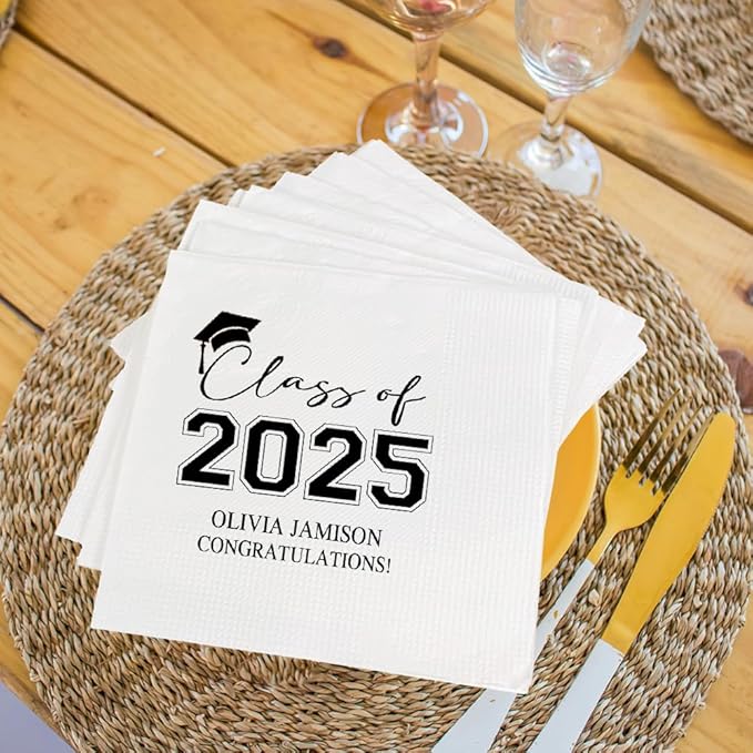 Personalized Graduation Party Disposable Napkins, Custom Grad Party Decor, Class Of 2025, Congratulations Grad, Gifts For Graduations Parties Style 3