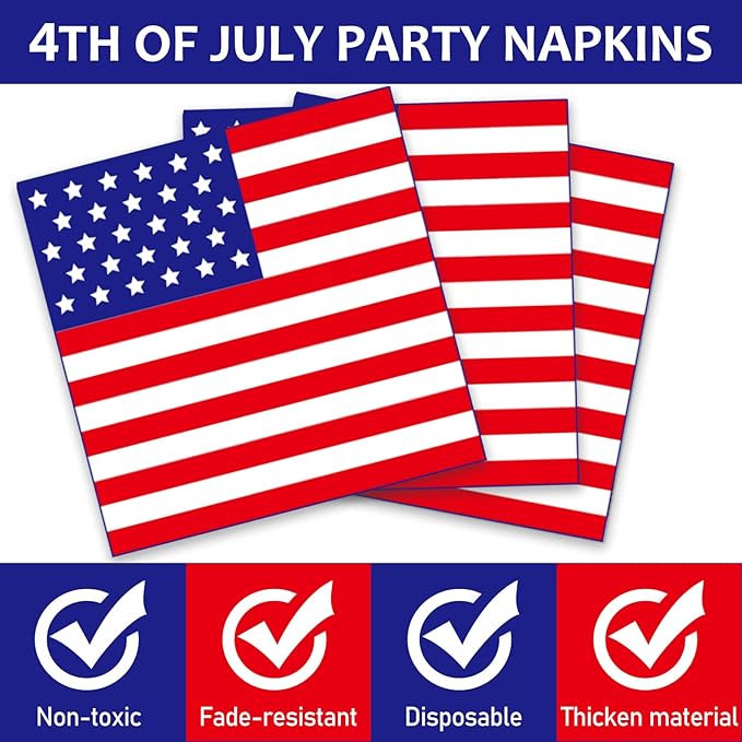 96 Pcs 4th of July Party Plates Napkins Tableware Set American Flag Supplies Disposable Dinnerware Patriotic Freedom Stars Party Decoration Favors for Independence Veterans Day Memorial Day, 24 Guest