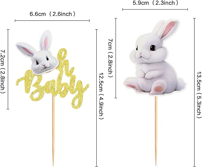 Ercadio 24pcs Cake Topper, Happy Easter Bunny Themed Cupcake Picks for Spring Birthday, Baby Shower Party Supplies