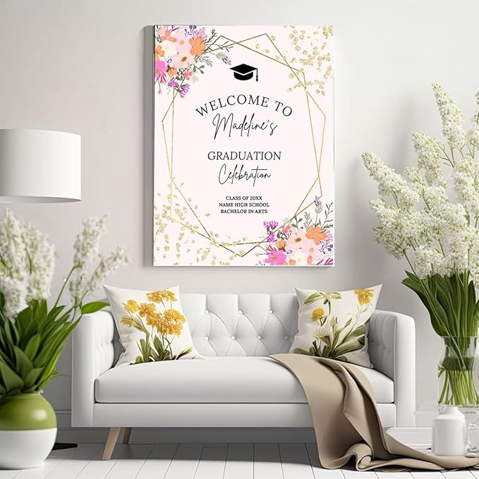 My4gifts Graduation Party Welcome Sign with Photo, Greenery Grad Poster, Personalized Graduation Decor, Class of 2025 Welcome Board, Senior Party Sign, Custom Grad Celebration Sign - 16