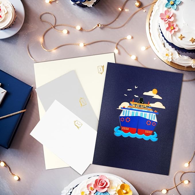 Musical Cruise Ship Pop Up Card, Light & Music Dad Birthday Cards, 3D Father's Day Card, Music Pop Up Birthday Card, Happy Anniversary Card, for All Occasion with Envelope.