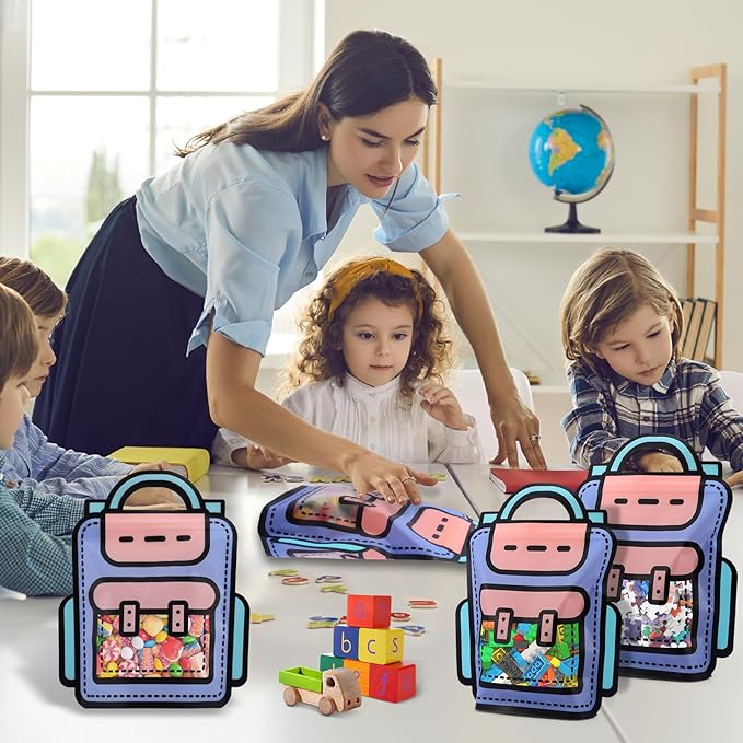 EONSUI 30PCS Plastic Cartoon Backpack Shaped Goodies Bags with Handles for Kids Birthday, Back to School Supplies, Baby Shower, Party, Wedding, Reusable Bulk Gift Wrapper for Candy, Snacks, Chocolate