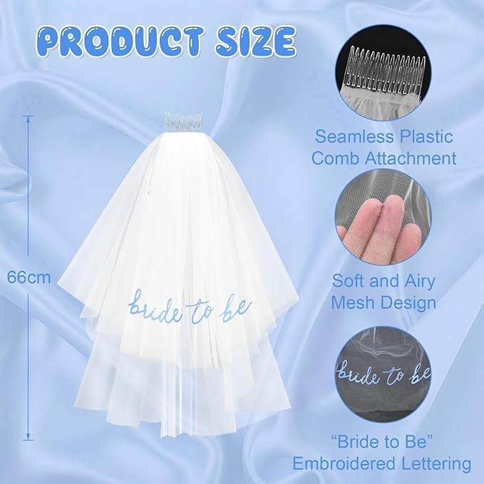 Blue Bride to Be Sash Veil for Bachelorette Party Decorations, 2 Pack Bride to Be Decorations Set for Women and Girls, Blue Bridal Shower Gift, Wedding Engagement Gifts for bride