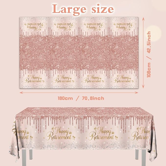 Pink Retirement Party Decorations-3pcs Happy Retirement Tablecloths Rose Gold Table Cover for Woman Men Table Cloths Party Favors