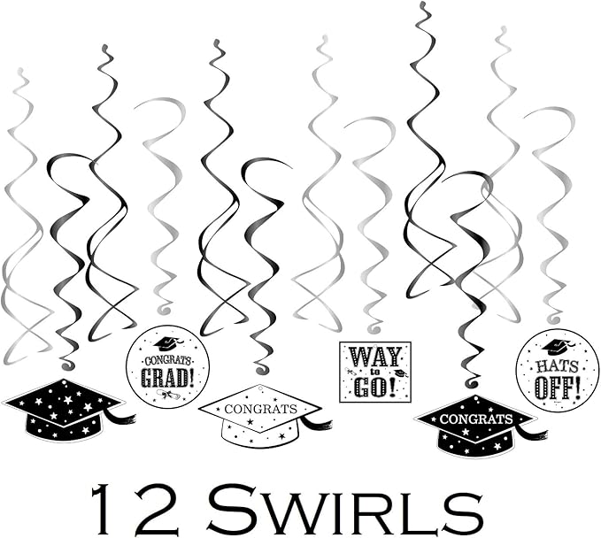 Oojami Graduation Party Supplies 2025 – Complete Set for 30 Guests with Plates, Cups, Napkins, Table Covers, Balloons, Photo Props, Banners & Card Box – Disposable Black & White Decor Kit