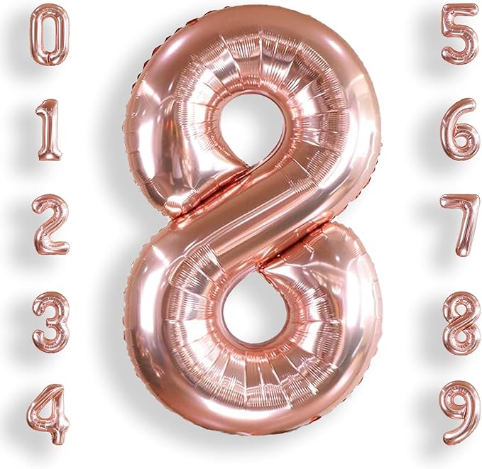 AULE 40 Inch Big Rose Gold 8 Balloon Number Large Foil Helium Number Balloons 0-9 Jumbo Giant Happy 8th Birthday Party Decorations for Boy or Girl Huge Mylar Anniversary Party Supplies