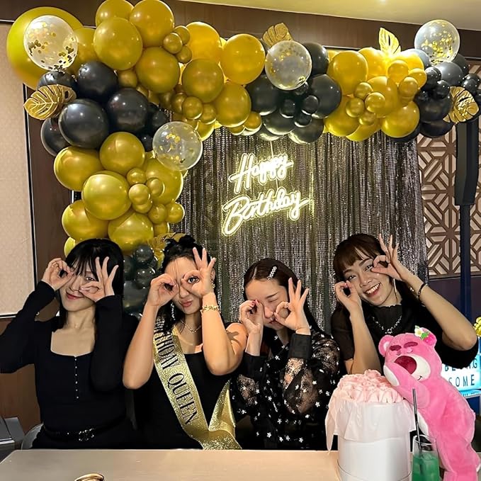 Black and Gold Party Balloons, Black Gold Latex Balloons 50pcs 12 Inch Metallic Gold and Black Balloon for Graduation Birthday Weddings New Year Anniversary Retirement Party Decorations