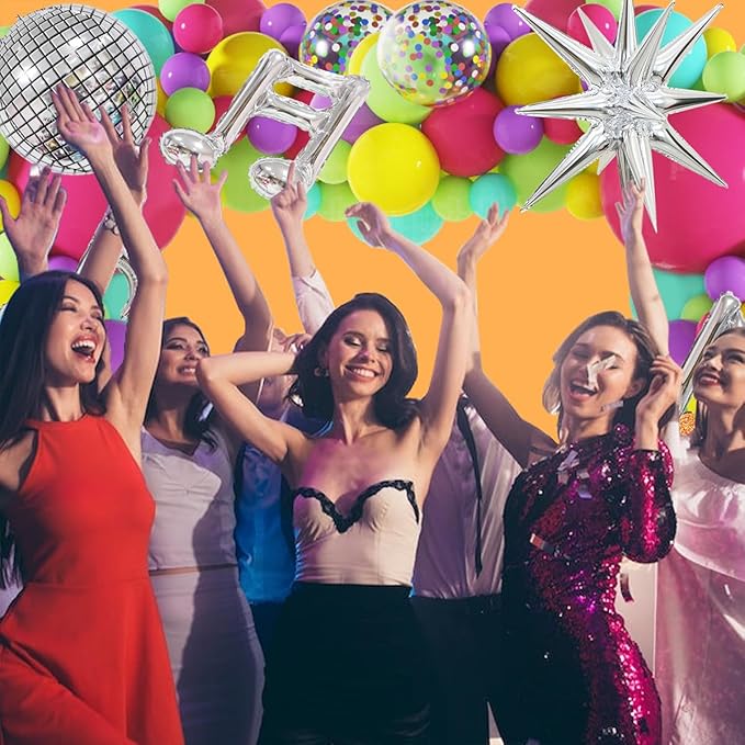 80s 90s Party Decorations, JOGAMS 167Pcs Neon Balloons Arch Kit with Confetti Music Note Star Disco Ball Balloons for 90s 80s Hip Hop Rock Theme Birthday Photo Props Prom Party