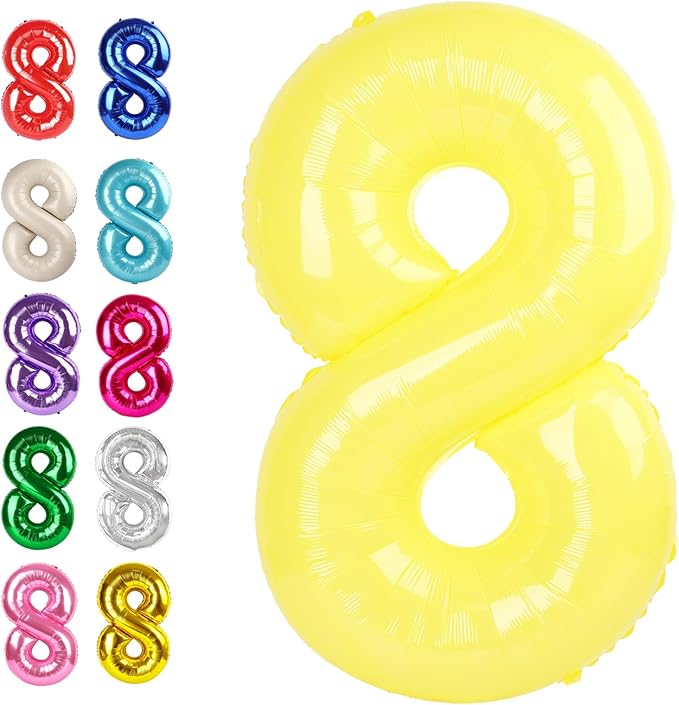 Helium Foil Yellow Number 8 Balloon 40 Inch, Mylar Eight Numbers 8 18 28 38 48 58 80 88 Birthday Balloons, Yellow Women Men Anniversary Graduations Party Supplies