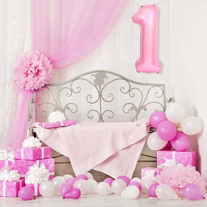 Number 1 Balloon 40 Inch Pink Number Balloon Foil Mylar Alphabet Balloon for Birthday Wedding Baby Shower Party Large Number Balloon