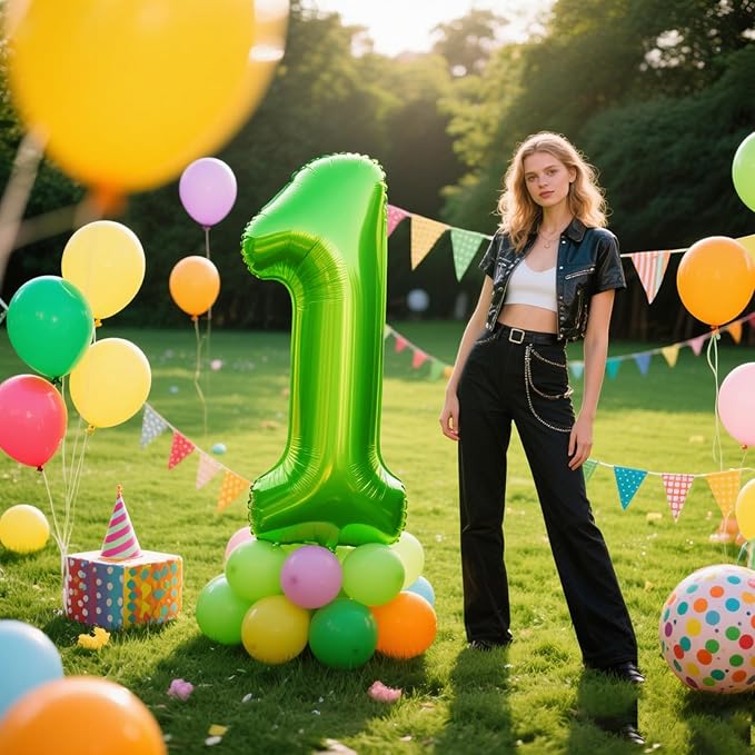40 Inch Light Green Balloon Number 1 First Birthday Jumbo Mylar Foil Helium Balloon for 10 21 31 Birthday Digital for Birthday Party Wedding Anniversary Party Decorations