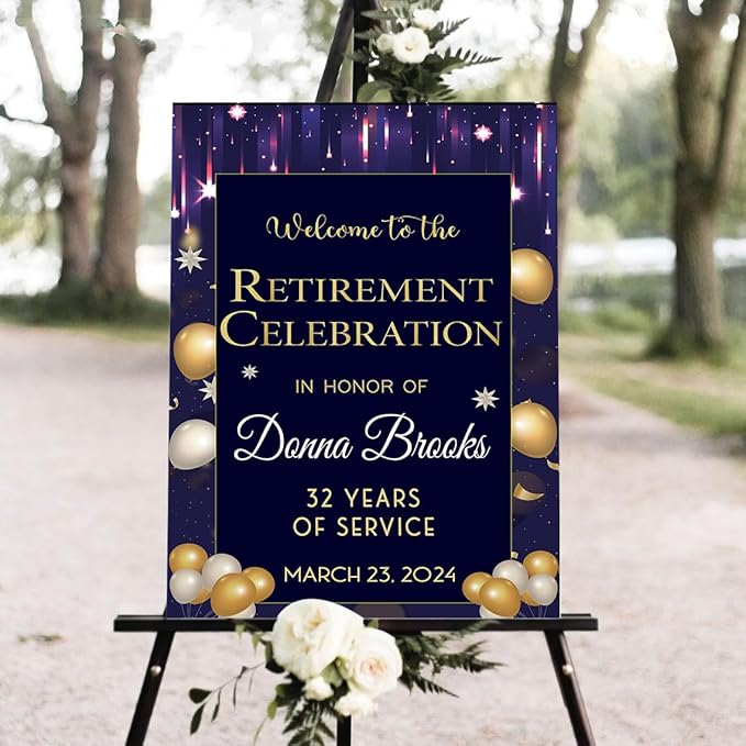 Personalized Retirement Yard Sign, Personalized Lawn Decoration for Happy Retirement Celebration, Outdoor Welcome Board for Party Entrance, Event Decor for Coworker Farewell Party, 12x18 Inch #12