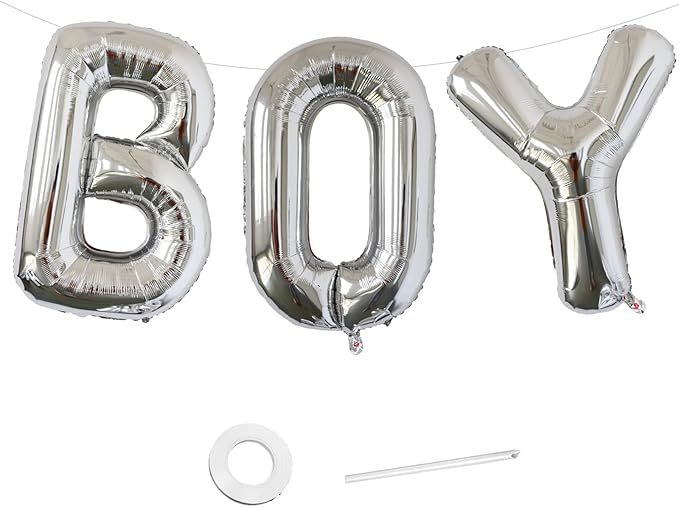 KALOR 40 Inch Silver Letter BOY Balloons Jumbo Foil Mylar Helium Big Balloons for Boy Birthday Baby Boy Shower Party Decorations