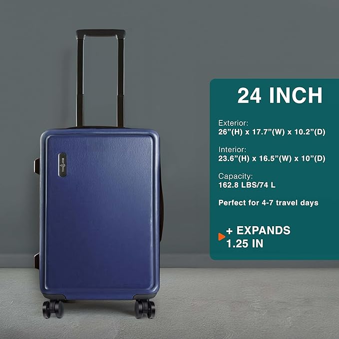 TRAVELARIM Luggage Sets 3 Piece, 20 Inch Carry on Luggage and 24 Inch Suitcases with Wheels Spinner, Durable Hard Shell Suitcase Set, Expandable Travel Suitcase, Navy