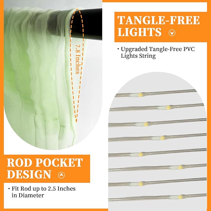 10x10ft Sage Green Tulle Backdrop Curtain with String Lights, Wrinkle-Free Sheer Wedding Backdrop for Birthday Parties, Baby Showers, Bridal Showers, Photo Shoots and Home Decor, Sage Green