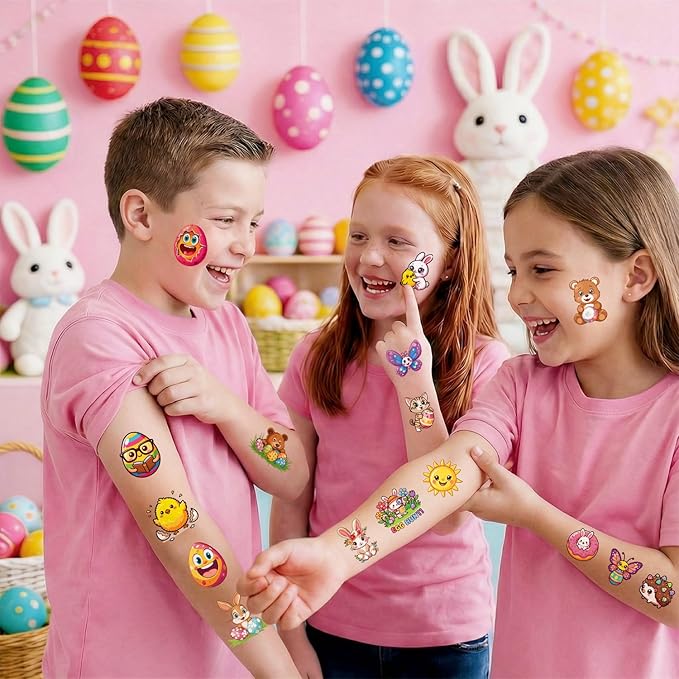 JCFIRE 95 PCS Easter Basket Stuffers, Temporary Tattoos for Kids, Spring Egg Fillers, Cute Bunny Stickers, Easter Party Favors Toys Toddler Teens Boys