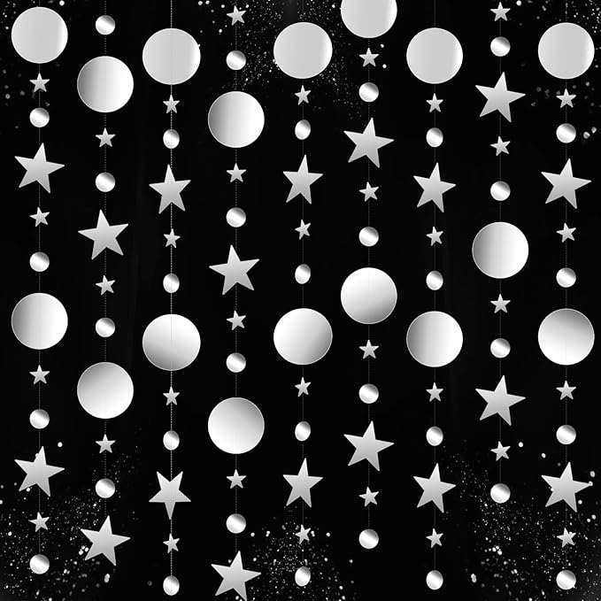 Glitter Star Garlands Decorations, 52 Feet Star Paper Garland Banner, Circle Dot Star Hanging Streamers for Valentine's Day Wedding Anniversary Ramadan Birthday Graduation Party Supplies Decorations