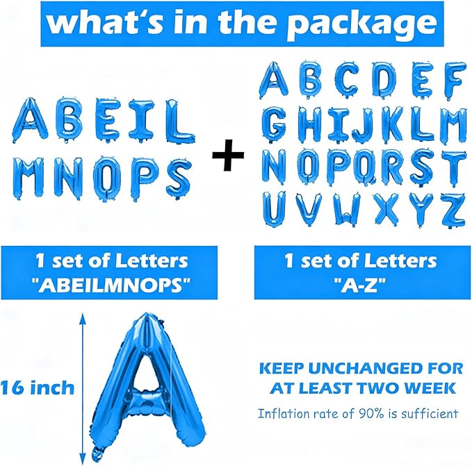 36 Pcs Blue Letter Balloons, Custom A-Z Set for Personalizing Names & Phrases Party Supplies Banners - with 1 Set ABEILMNOPS for Wedding/Birthdays/Annivs/Grads Party Decoration Banner Custom Phrase