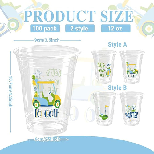 100 Pack Blue Golf Plastic Cups 12 oz Green Golf Ball Disposable Cups Spring Party Favor Drinking Cold Beverage Cup for Sports Birthday Party Supplies