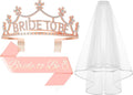 3Pcs Bride to Be Crown with Sash and Veil for Bachelorette Party Decorations，Bridal Shower Accessories for Gift, Favors
