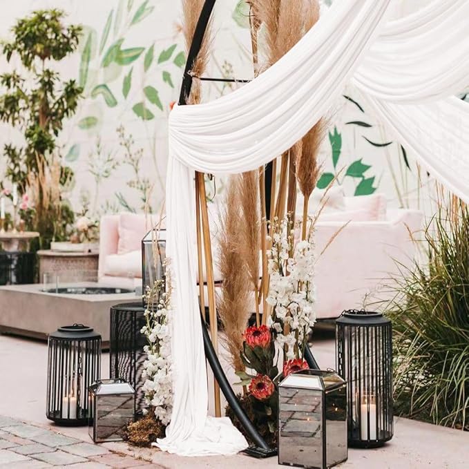 Ivory Wedding Arch Draping Fabric 30'' x 18FT Sheer Chiffon Arch Drape Backdrop 2 Panel Drapes for Easter Bridal Shower Baby Shower Photo Booth Church Decor Birthday Party Outdoor Decoration