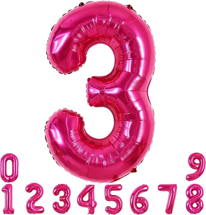 TONIFUL 40 Inch Hot Pink Large Numbers Balloon 0-9 Birthday Party Decorations,Foil Mylar Big Number 3 Balloon Digital 3 for Birthday Party,Wedding, Bridal Shower,Engagement,Graduations,Anniversary