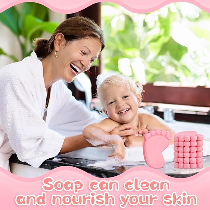 50 Sets Baby Shower Soap Favors for Guests Boy Girl Mini Handmade Scented Soaps with Thank You Tags and Organza Bags for Gender Reveal Baptism Shower Wedding Party(Pink)