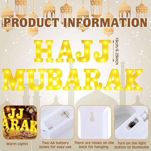 10 Pcs Hajj Mubarak Decorations Hajj Mubarak LED Letter Sign Battery Powered Party Table Decorations for Party Supplies