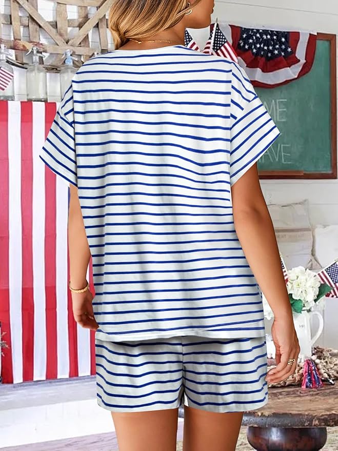 VILOVE 4th of July 2 Piece Sequin Outfits Women 250 Anniversary Usa Shirts and Short Sets Casual Patriotic Shirt Summer Set