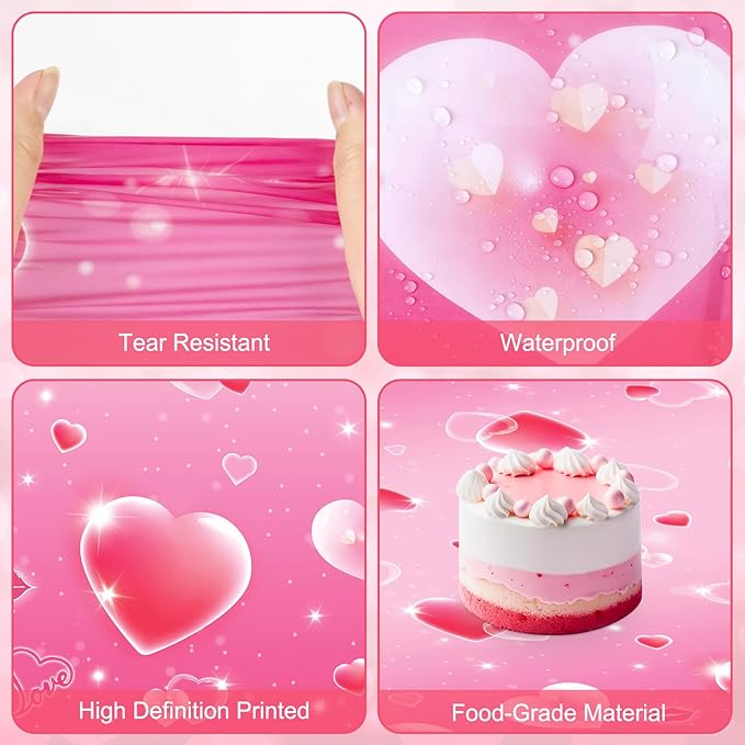 3 Pcs Valentines Day Tablecloth - Pink Heart Love Valentine Table Cloth Disposable, Plastic Rectangle Valentine's Table Cover for Valentine Day Wedding Anniversary Party Supply Tables Decor,108"x54"